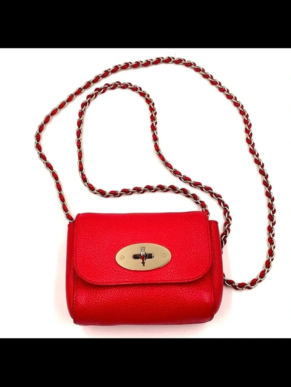 Mulberry Red Pebbled Leather Mini Crossbody with Chain Strap